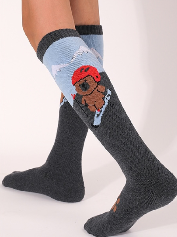 High Performance Kids Bear Pattern Ski Socks