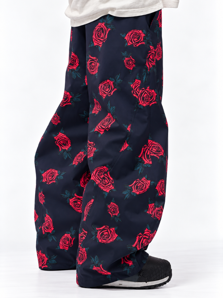 Doorek Rose Print Baggy Snow Pants - Unisex