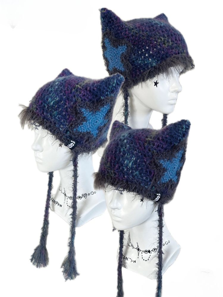 F4NFAN Handmade Adorable Cat Ear Star Beanie