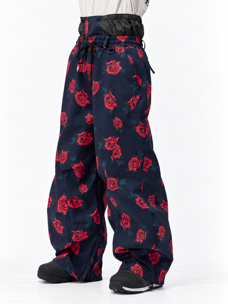 Doorek Rose Print Baggy Snow Pants - Unisex