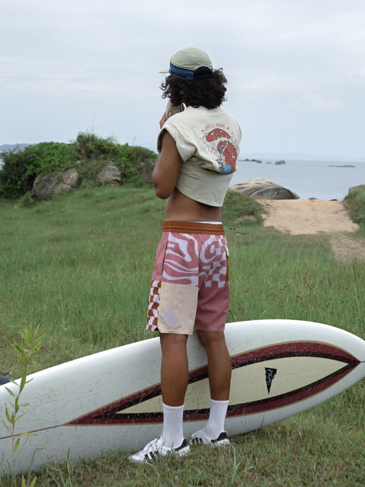 CHILLHANG Retro Wave Plaid Board Shorts - Men's