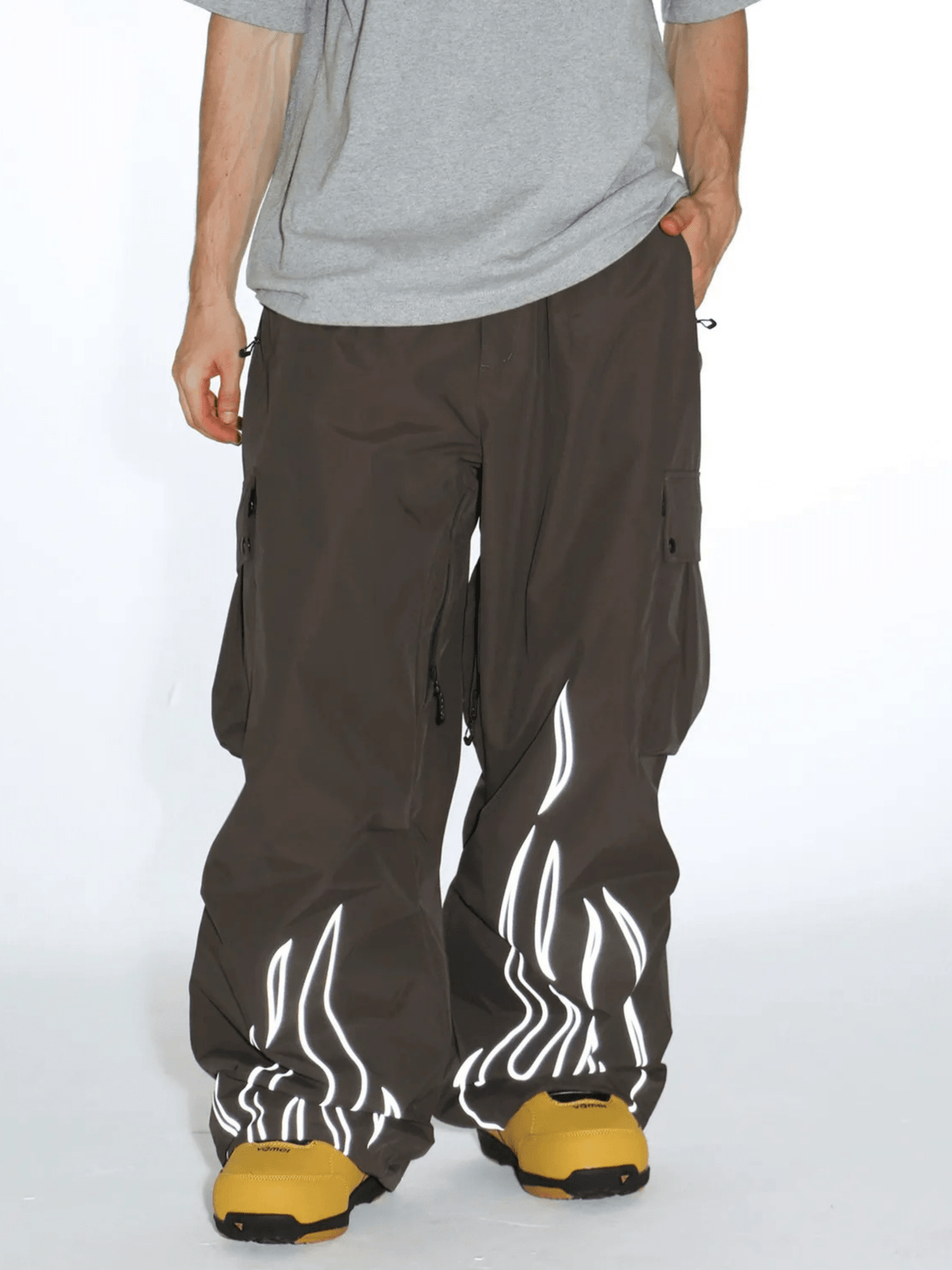 Gsou Snow Reflective Flame Baggy Cargo Snow Pants - Unisex